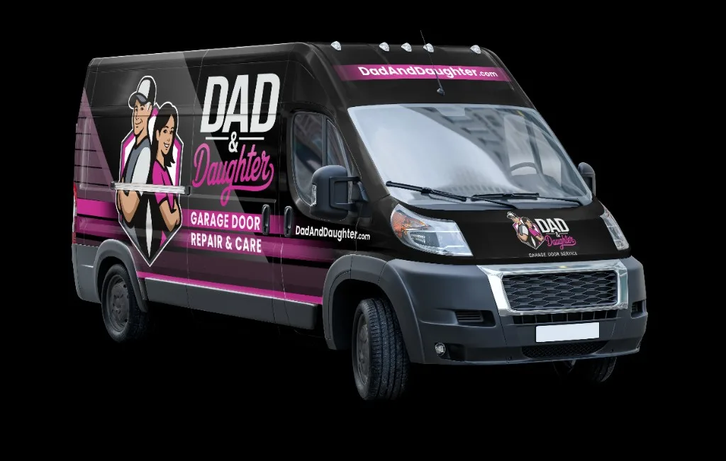Branded Dad & Daughter service van, front view