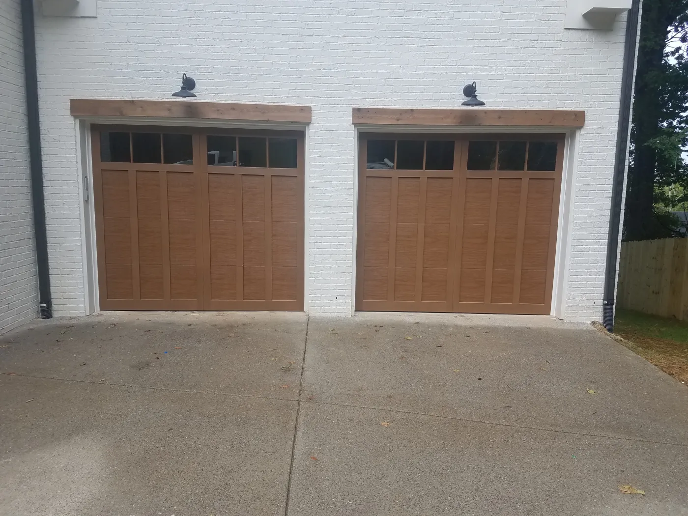 Dad & Daughter garage door project, brentwood tn 9x8 new construction overlay woodgrain glass stockbridge custom