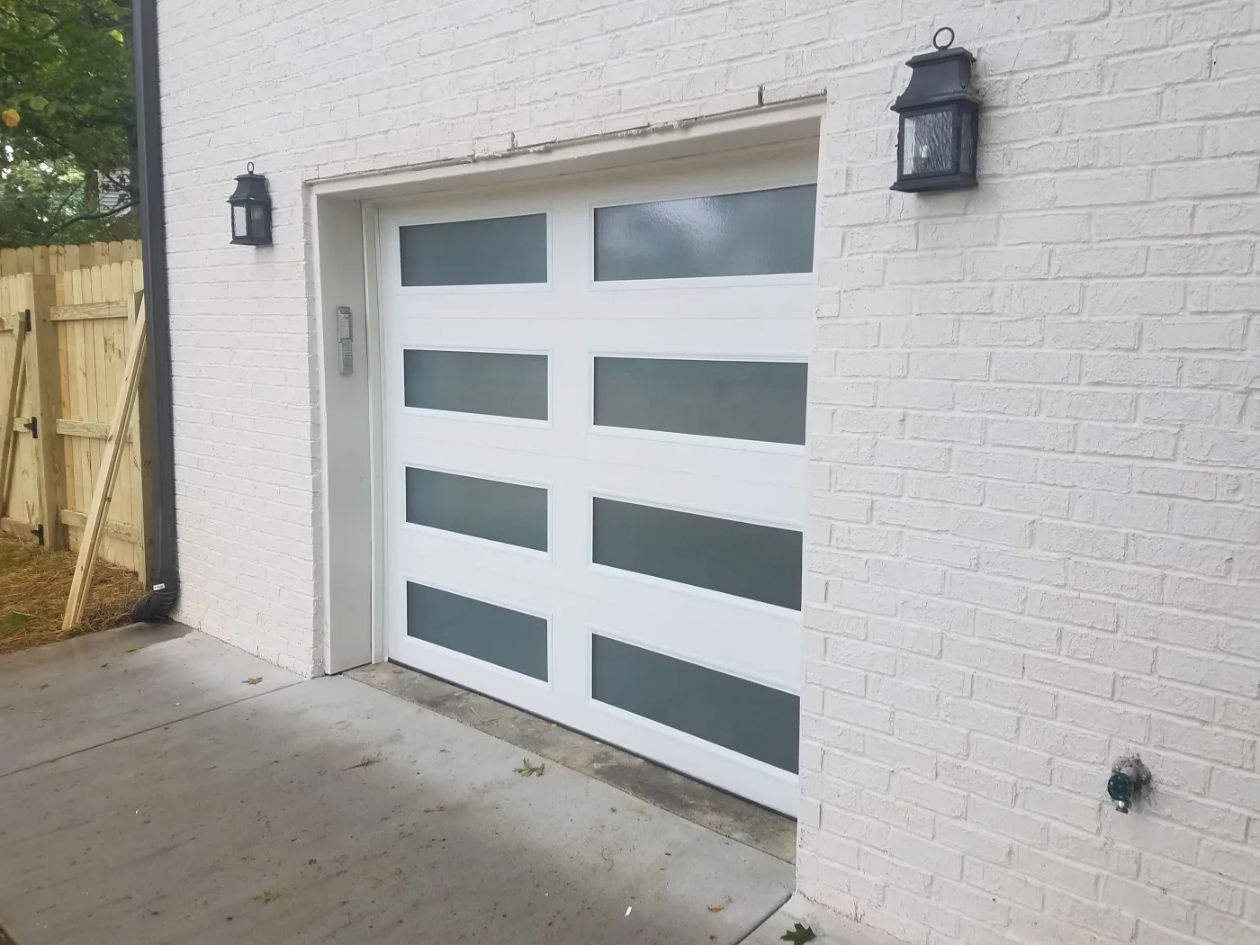 Dad & Daughter garage door project, brentwood tn fullview white custom glass 9x7 new
