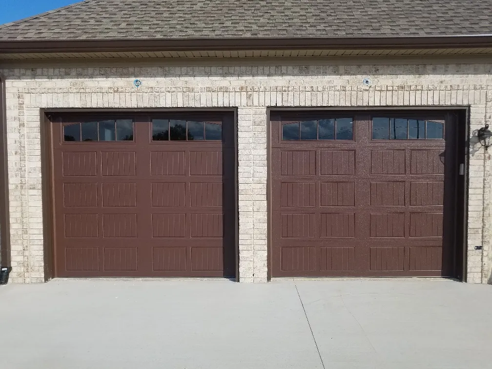Dad & Daughter garage door project, brentwood tn two brown 9x8 short carriage glass new