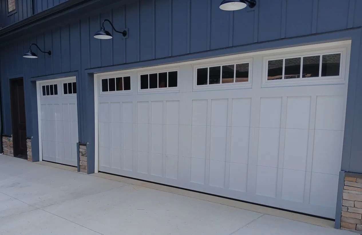 Dad & Daughter garage door project, nashville tn new construction overlay white garage door 16x7 9x7 installation