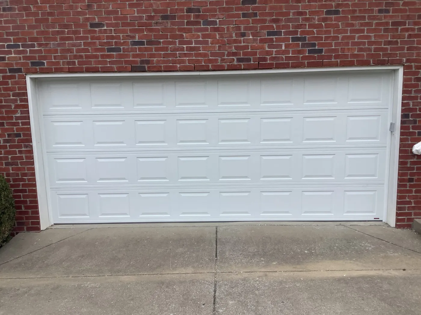 Dad & Daughter garage door project, double garage door white short raised panel white 16x7