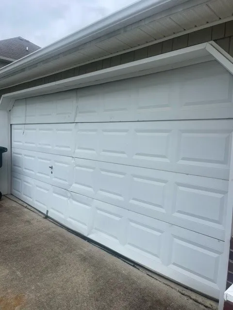 Dad & Daughter garage door project, brentwood tn damage 16x7 bend broke old repairs white traditional
