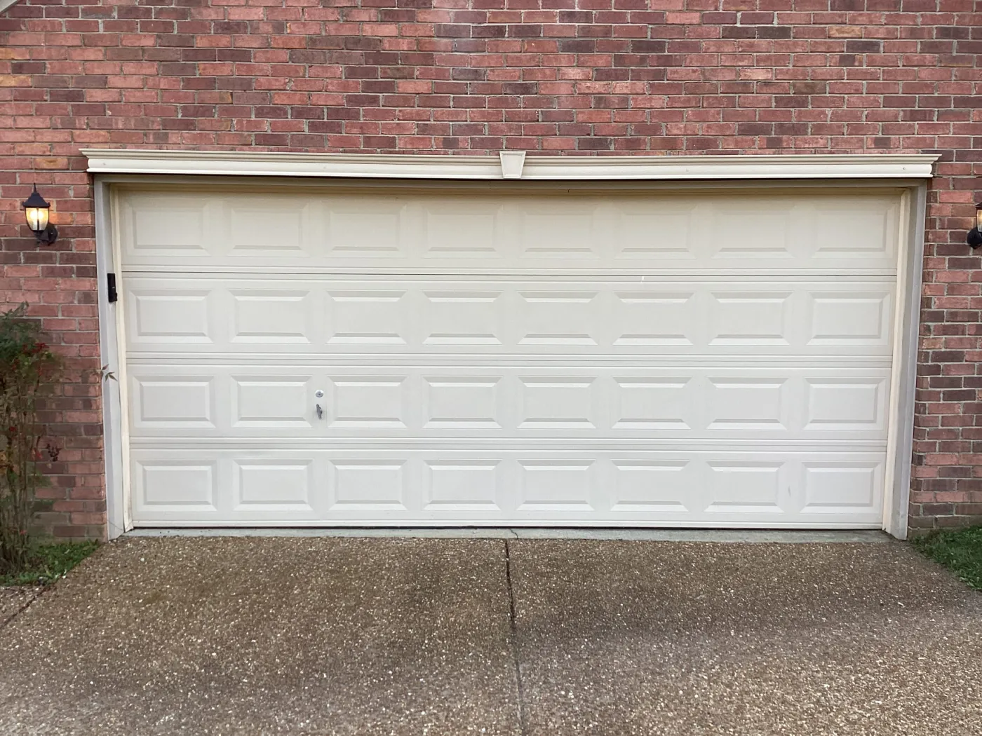 Dad & Daughter garage door project, double almond short raised panel brentwood tn