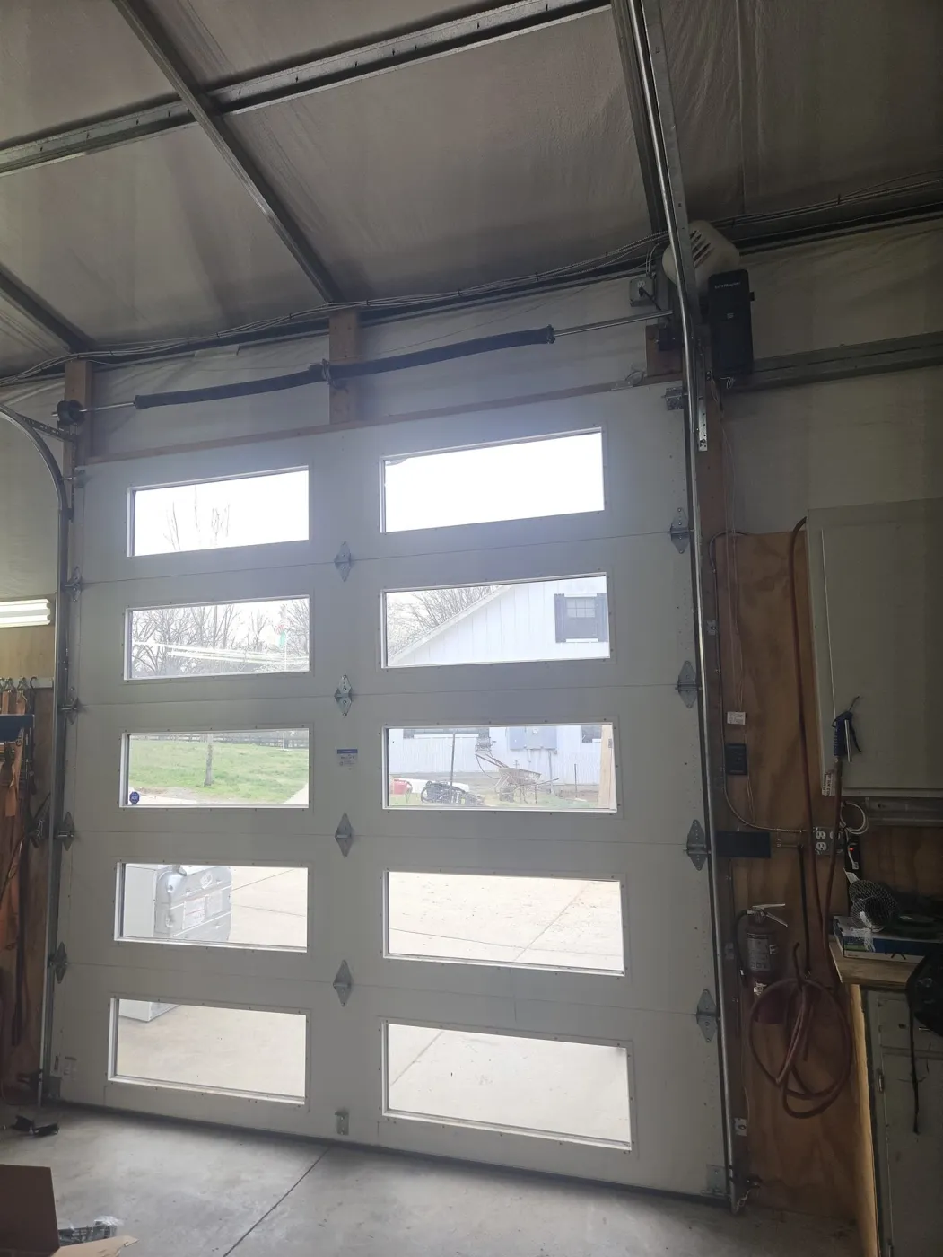 Dad & Daughter garage door project, fullview glass 10_ tall garaage door liftmaster side mounted motor new brentwood tn