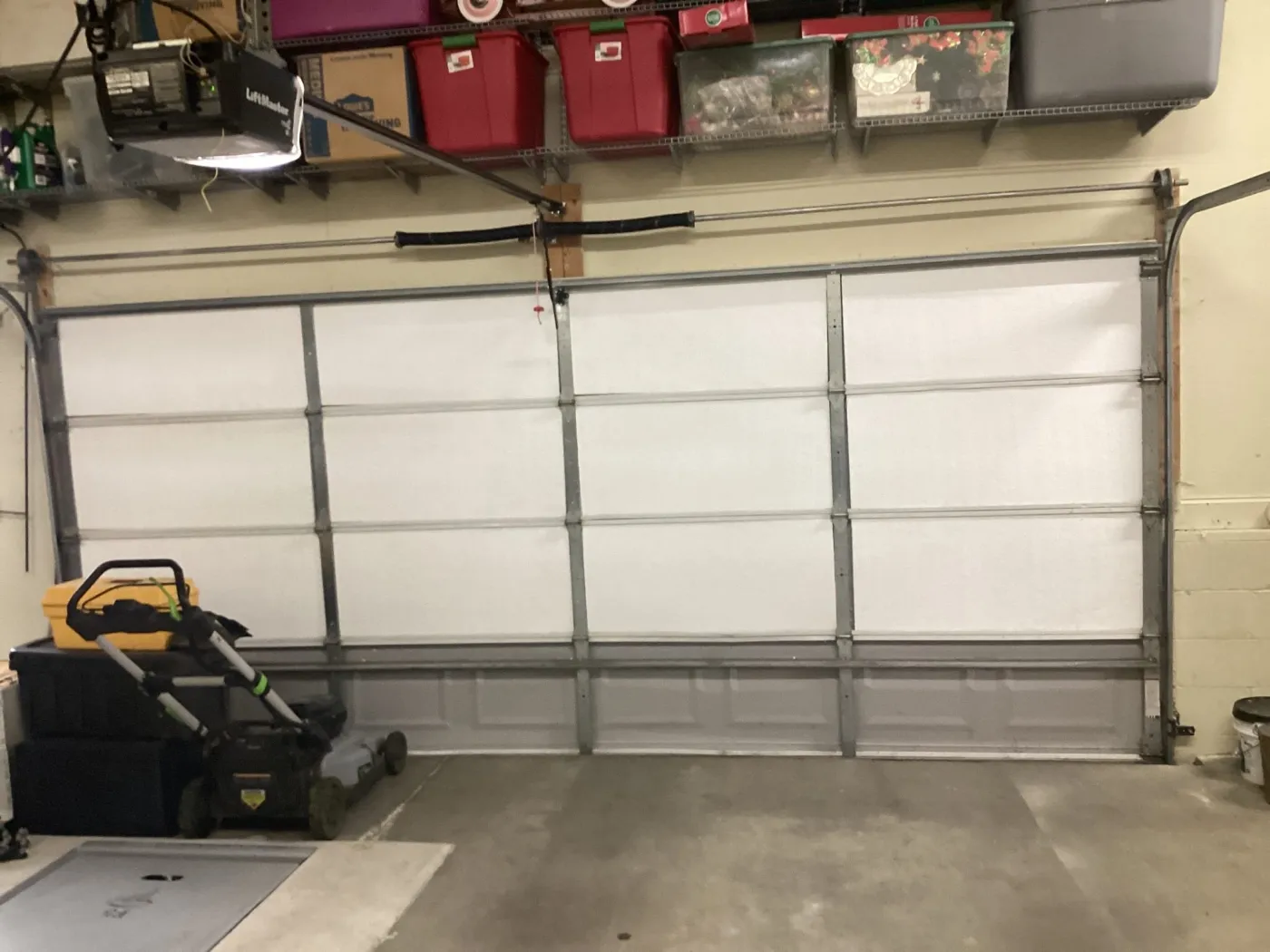 Dad & Daughter garage door project, missing insulation double torsion springs liftmaster motor brentwood tn